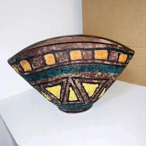 VTG Italian Lava pottery vase flattened sides home interior mid century decorati
